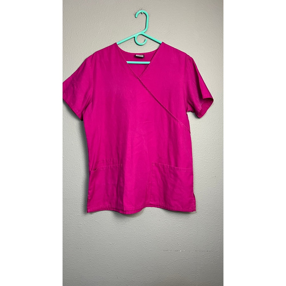 Cherokee Workwear Pink Mock Wrap V-Neck Scrub‎ Top Short Sleeve Medical Uniform